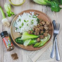 tofu grillé pak choï, riz parfumé aux 5 parfums tofu grillé pak choï, riz parfumé aux 5 parfums