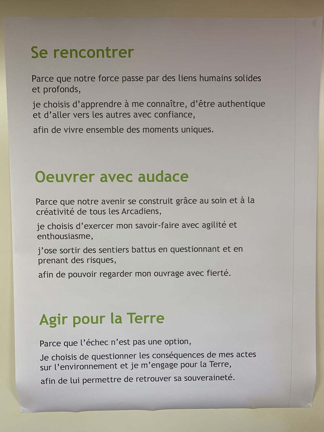 les valeurs d'Arcadie les valeurs d'Arcadie
